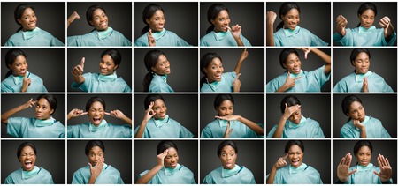 Collage of different facial expressionsの写真素材