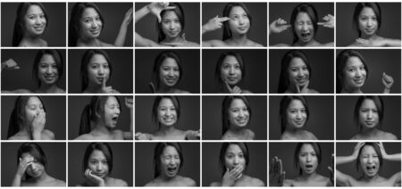 Collage of different facial expressionsの写真素材