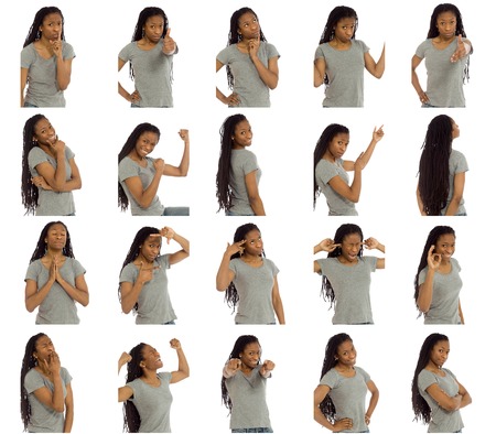 Collage of different facial expressionsの写真素材