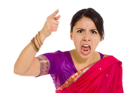 Model angry scolding and pointingの写真素材