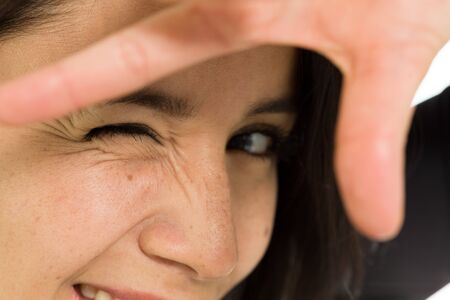 Model isolated framing with fingersの写真素材