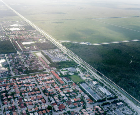 Aerial view of cityscape with agriculture field, Miami, Florida, USA