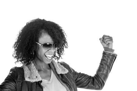 attractive woman on plein background shot in studio with soft lights with an interesting expression and dramatic lighting Black And White, b&wの写真素材
