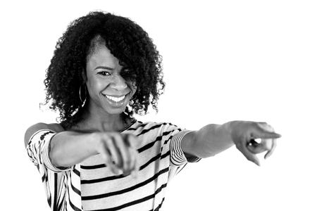 attractive woman on plein background shot in studio with soft lights with an interesting expression and dramatic lighting Black And White, b&wの写真素材