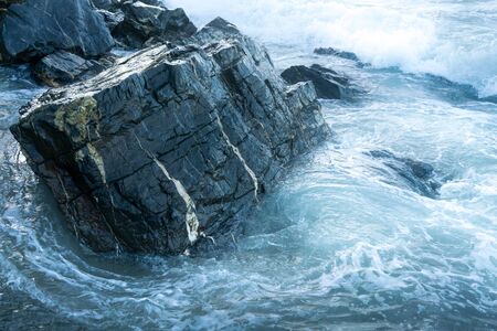 Beach, Beauty In Nature, Blurred Motion, Coastal Feature, Coastline, Colour Image, Day, Horizontal, Majestic, Motion, Nature, No People, Outdoors, Photography, Power In Nature, Rock, Rock Formation, Scenics, Sea, Splashing, Surf, Tranquil Scene, Tranquillの写真素材