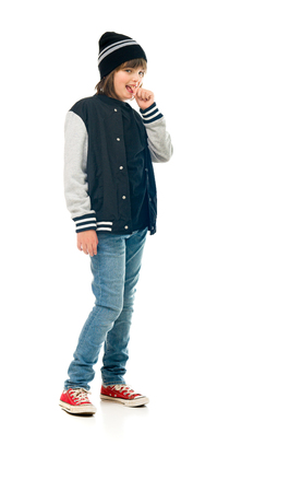 model isolated white background biting nails stressedの写真素材