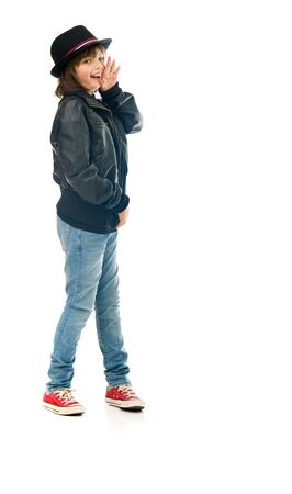 model isolated white background talking voice shoutingの写真素材