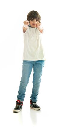 model isolated white background pointing finger backの写真素材