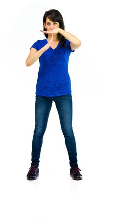 model isolated white background break hand gesture tired time offの写真素材