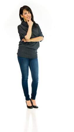 model isolated white background contemplate doubt ideaの写真素材