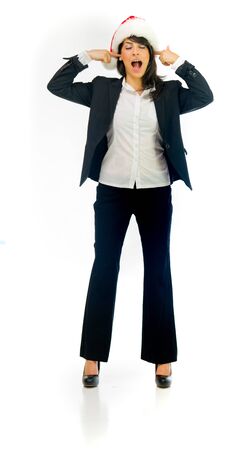 model isolated white background plugging ears too noisyの写真素材