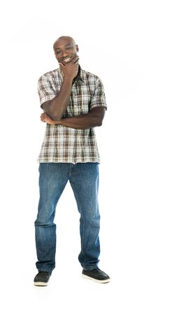 model isolated white background contemplate doubt ideaの写真素材