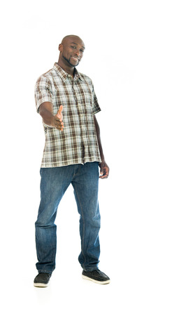 model isolated white background hand shake welcomingの写真素材