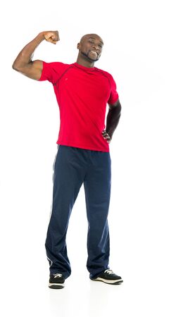 model isolated white background arm curl showing strengthの写真素材