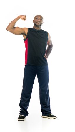 model isolated white background arm curl showing strengthの写真素材