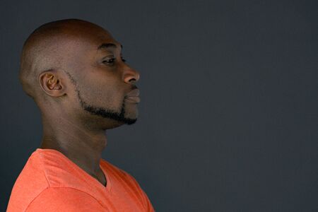 black man model isolated grey backgroundの写真素材