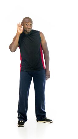 model isolated white background listening hear secretの写真素材