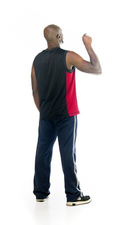 model isolated white background pointing finger backの写真素材