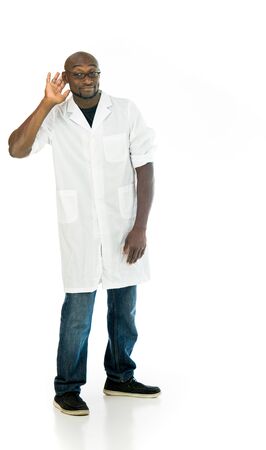 model isolated white background listening hear secretの写真素材