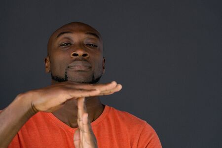 model isolated white background break hand gesture tired time offの写真素材