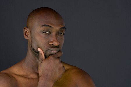 model isolated white background contemplate doubt ideaの写真素材