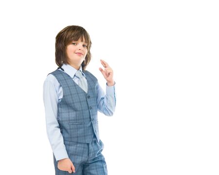 model isolated white background fingers crossed for luckの写真素材