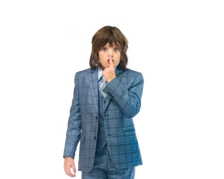 model isolated white background silence finger on lipsの写真素材
