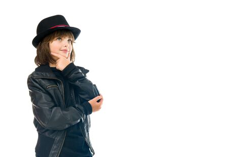 model isolated white background contemplate doubt ideaの写真素材