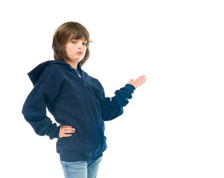 model isolated white background presenting hand gestureの写真素材
