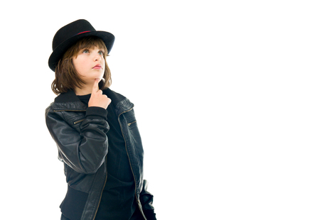 model isolated white background thinking pensive looking upの写真素材