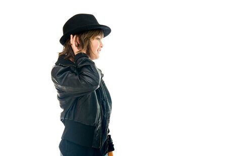model isolated white background listening hear secretの写真素材