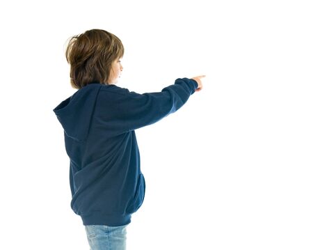 model isolated white background pointing finger backの写真素材