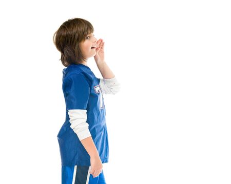 model isolated white background talking voice shoutingの写真素材