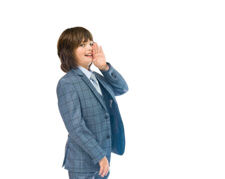 model isolated white background talking voice shoutingの写真素材