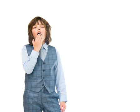 model isolated white background sleepy tired yawningの写真素材