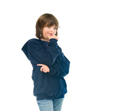 model isolated white background contemplate doubt ideaの写真素材