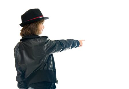 model isolated white background pointing finger backの写真素材