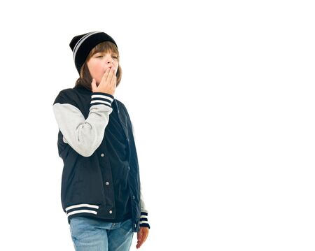 model isolated white background sleepy tired yawningの写真素材