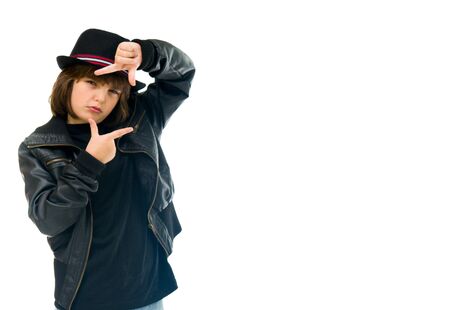 model isolated white background focus framing hand gestureの写真素材