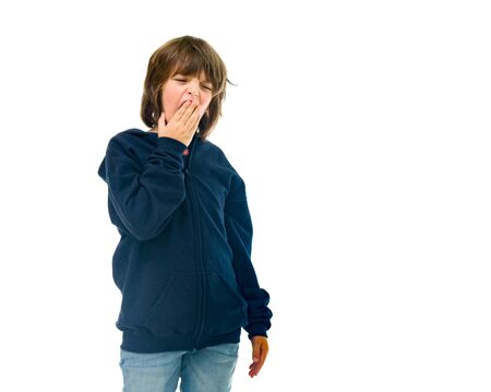 model isolated white background sleepy tired yawningの写真素材