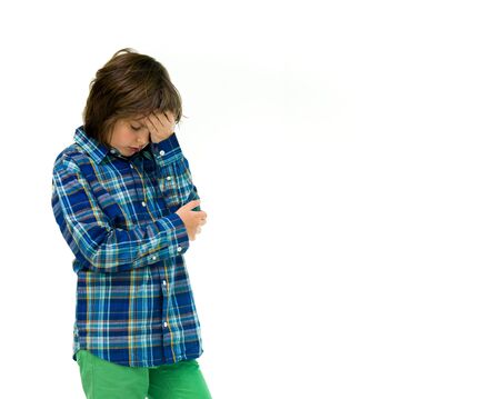 model isolated white background hiding shame ashamedの写真素材