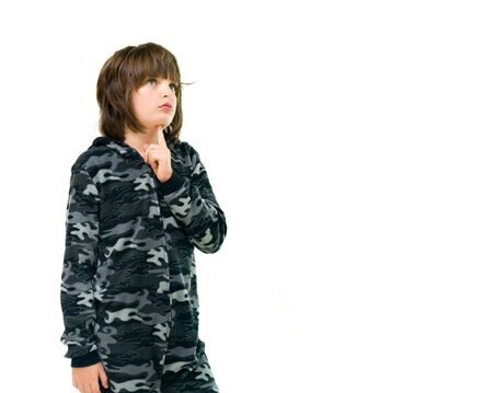 model isolated white background thinking pensive looking upの写真素材