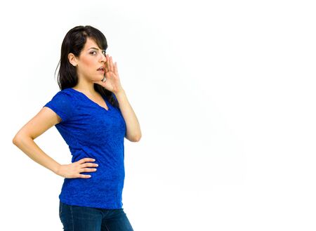 model isolated white background talking voice shoutingの写真素材