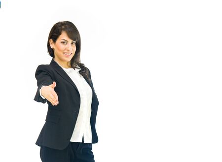model isolated white background hand shake welcomingの写真素材