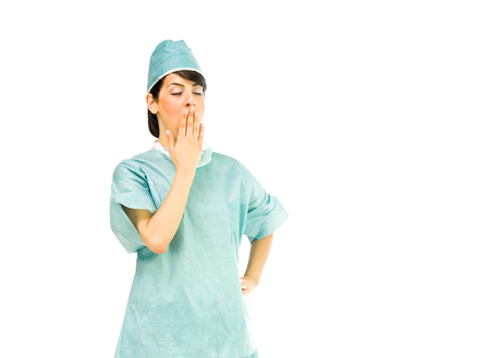 model isolated white background sleepy tired yawningの写真素材