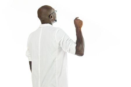 model isolated white background pointing finger backの写真素材