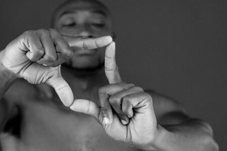 model isolated white background focus framing hand gestureの写真素材