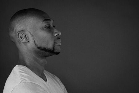 black man model isolated grey backgroundの写真素材