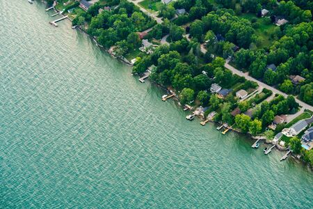 Houses in residential suburbs by the lake, Toronto, Ontario, Canada. aerial picture from ontario canada 2016の写真素材