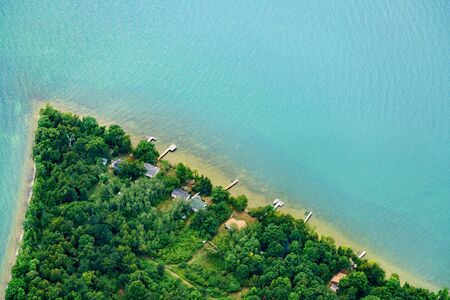 Aerial view of edge of land by water, Toronto, Ontario, Canada. aerial picture from ontario canada 2016の写真素材